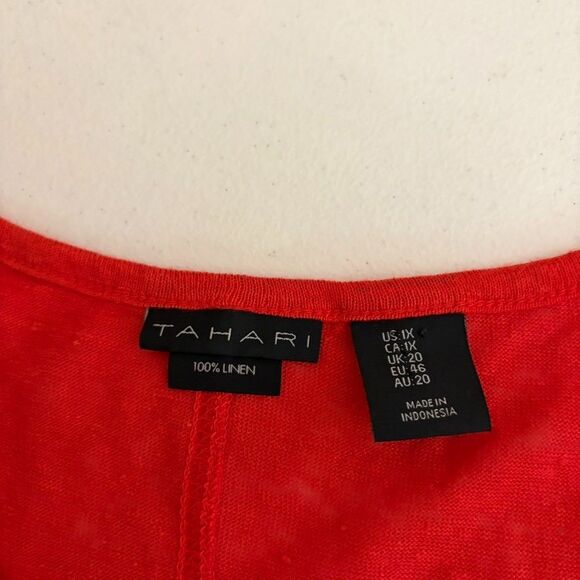 Tahari T-Shirt Women's 1X Round Neck 100% Linen Short Sleeve Sheer Top Shirt - Picture 6 of 7